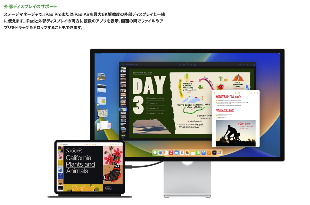 iPadが外部ディスプレイをサポートします。