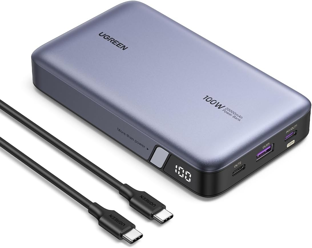 UGREEN 100W モバイルバッテリー 20000mAh 大容量 3ポート USB-C×2 Type-A×1