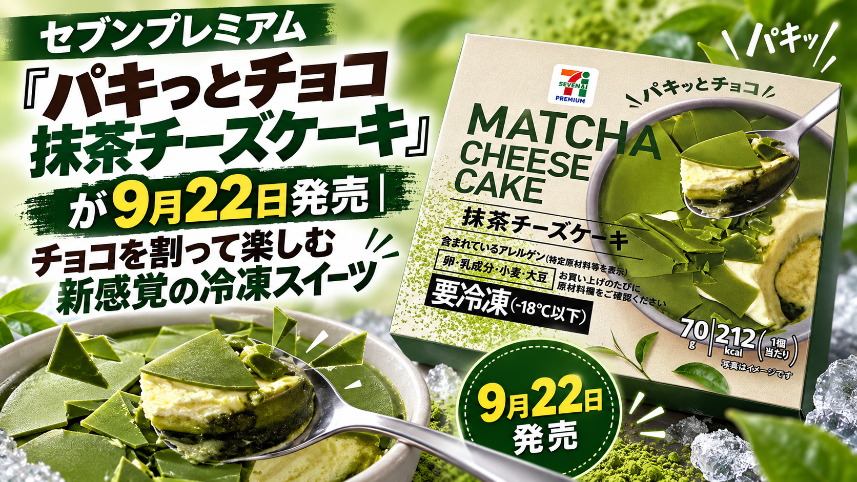 セブンプレミアム「パキっとチョコ 抹茶チーズケーキ」が9月22日発売｜チョコを割って楽しむ新感覚の冷凍スイーツ
